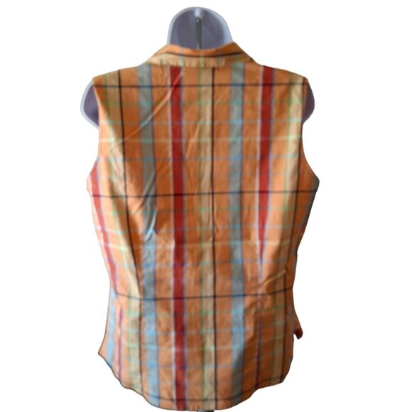 Liz Claiborne Womens Top 10 Orange Plaid Sleveless Collar Preppy Light Academia - Picture 2 of 6